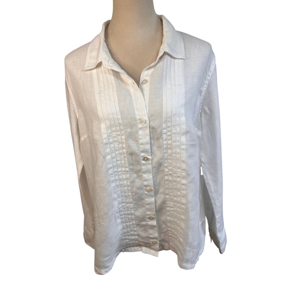 Tommy Bahama 100% Linen White Pintuck Button Front Blouse Top M